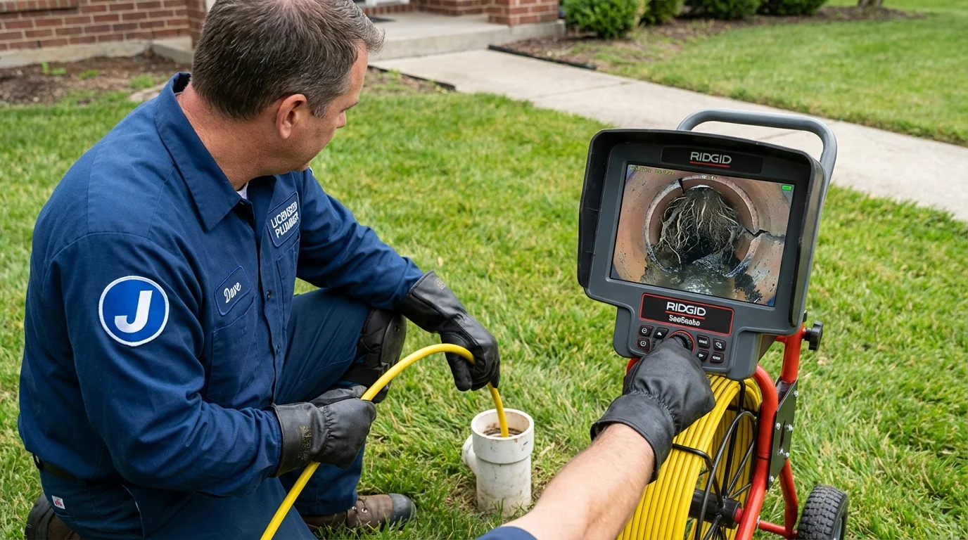 Sewer camera inspection being performed by Johns Plumbing LLC in Constantia