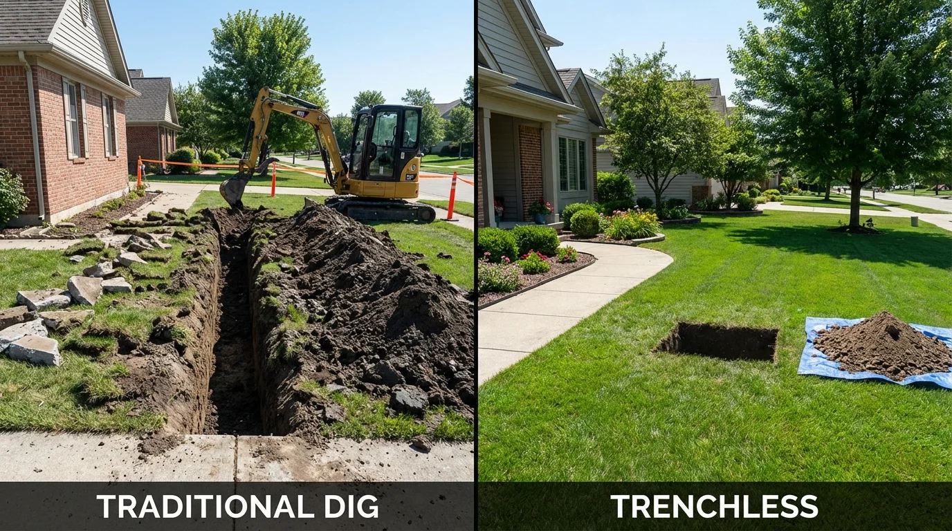Trenchless sewer repair with minimal yard damage versus traditional excavation in Constantia, NY